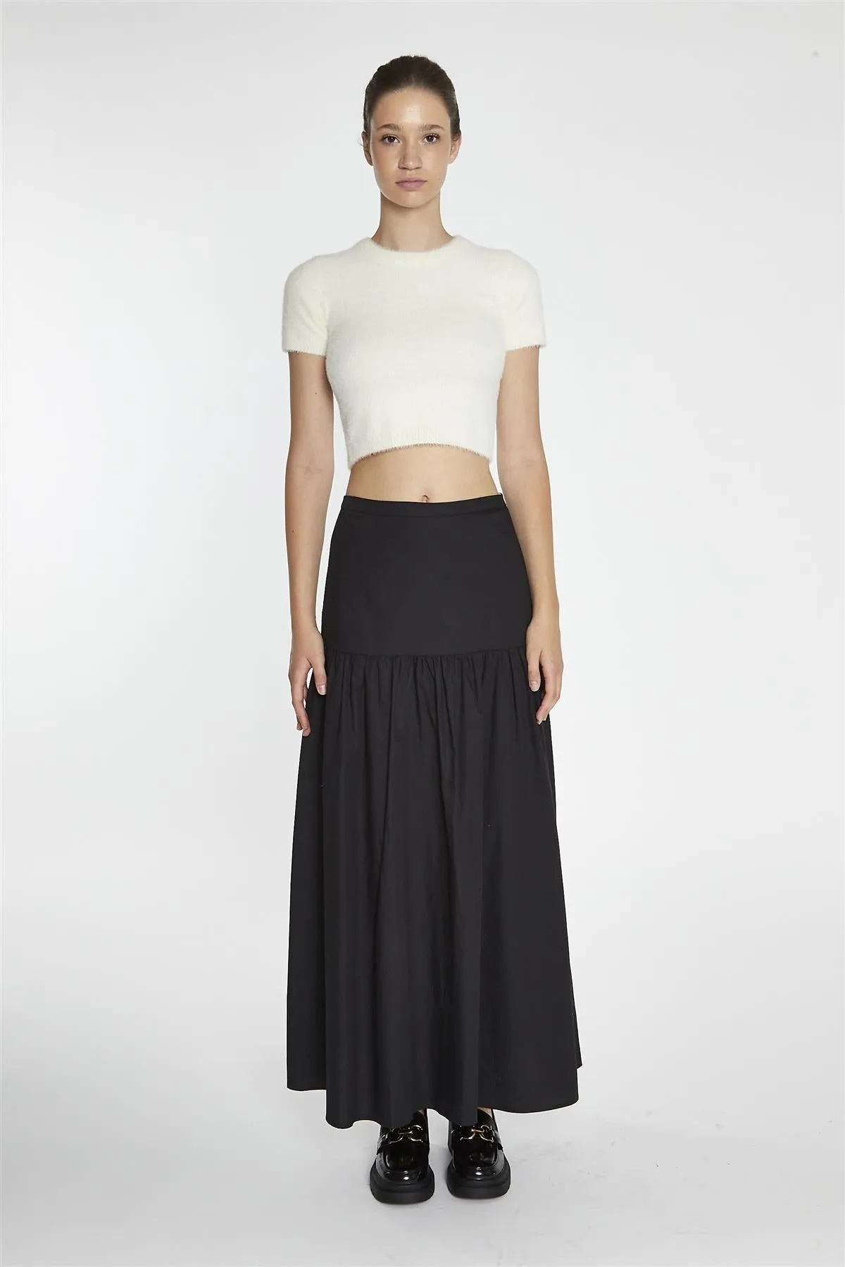 Black Dropped Waist Maxi-Skirt