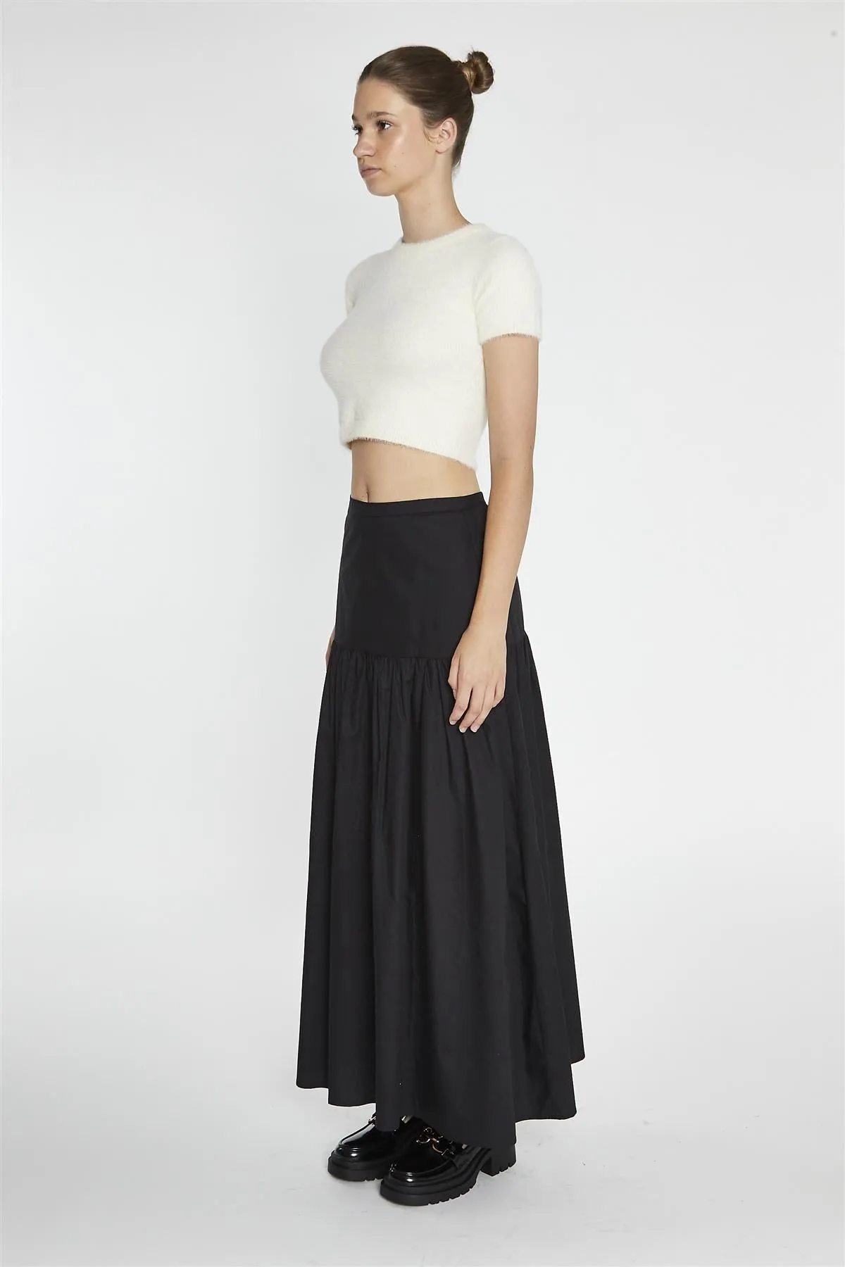 Black Dropped Waist Maxi-Skirt