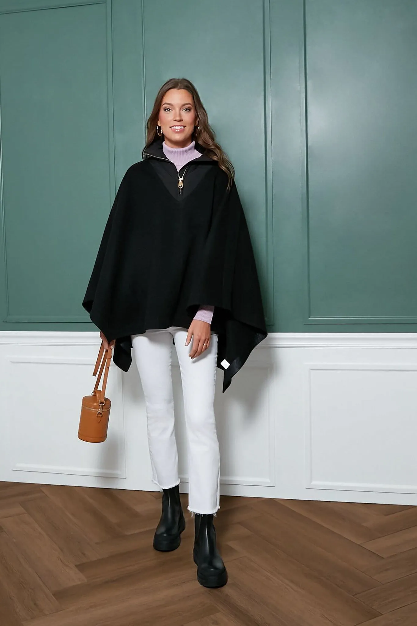 Black High-Neck Poncho