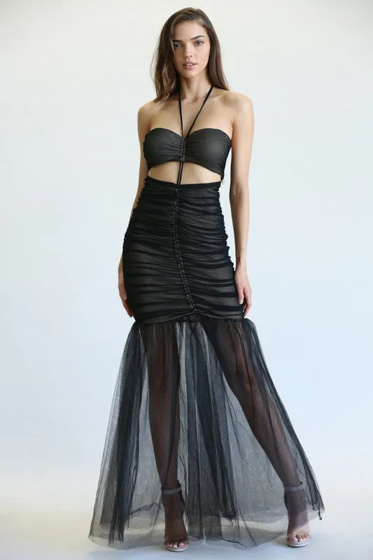 Black Mermaid Cut Layered Skirt Hem