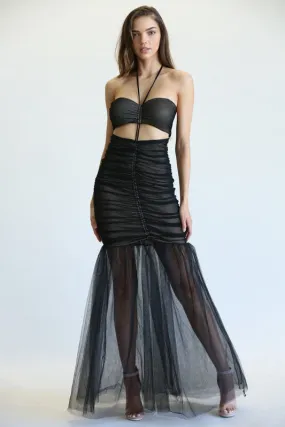 Black Mermaid Cut Layered Skirt Hem