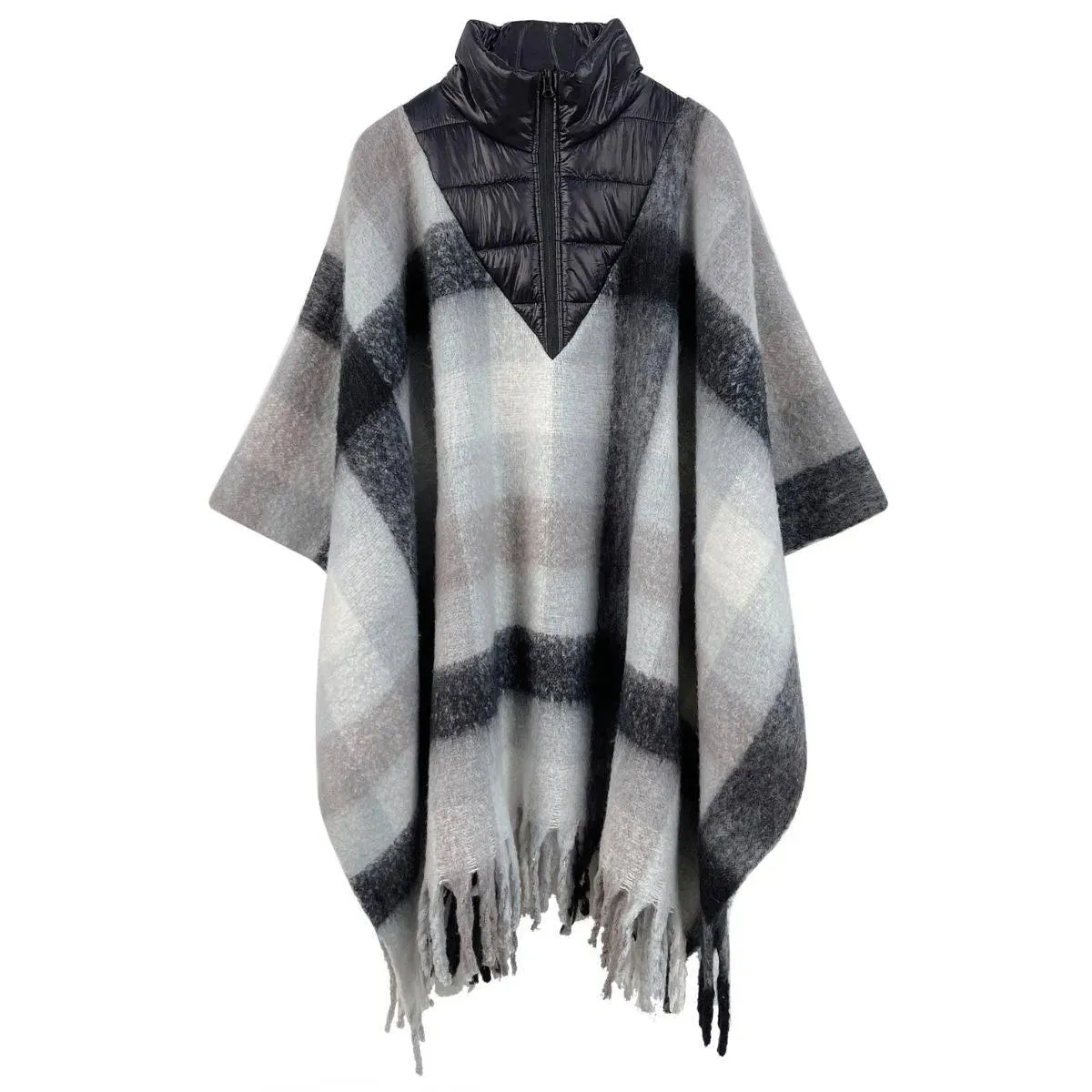 Black Plaid Fringe Poncho: Get cozy and fashionable this season