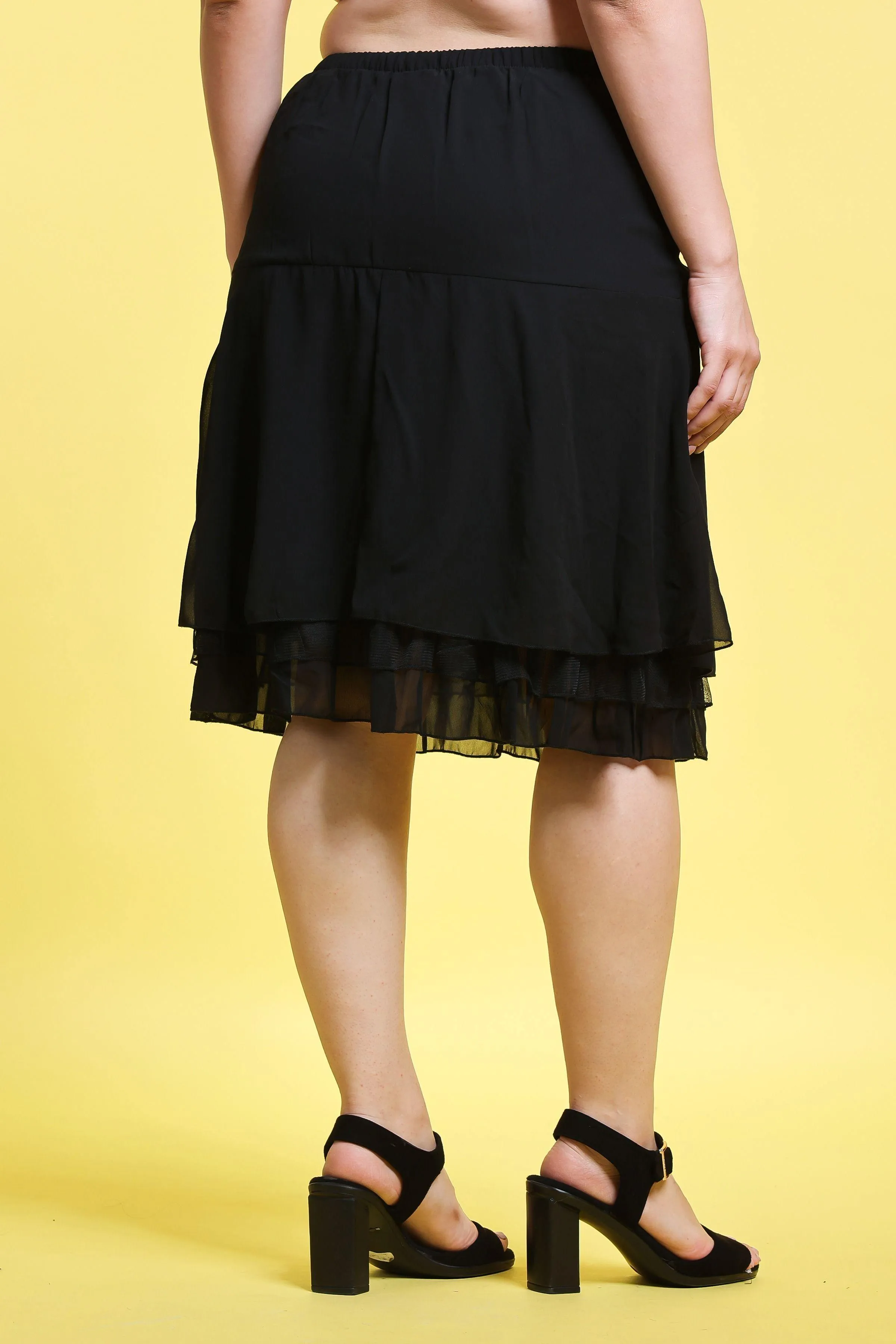 Black Solid Layered Skirt