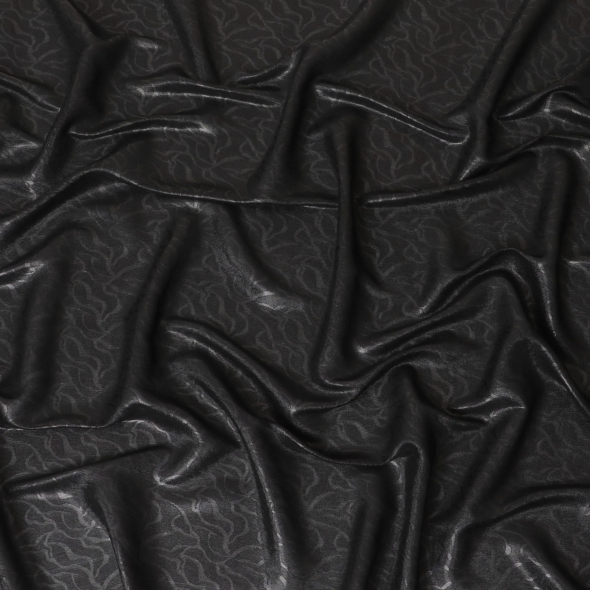 Black synthetic chiffon fabric with same tone metallic lurex in Abstract design-D10127