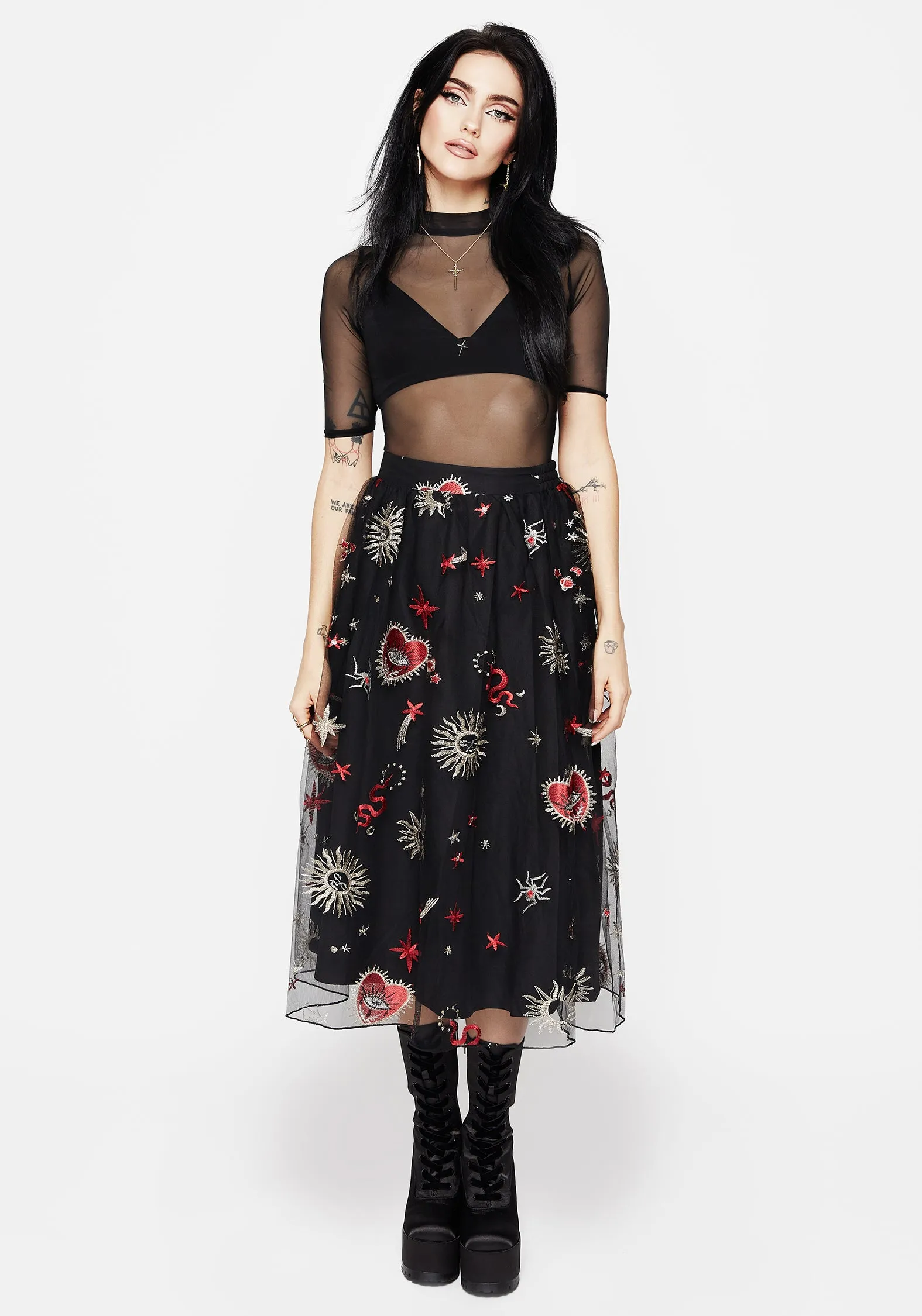 Bloodlust Embroidered Midi Skirt