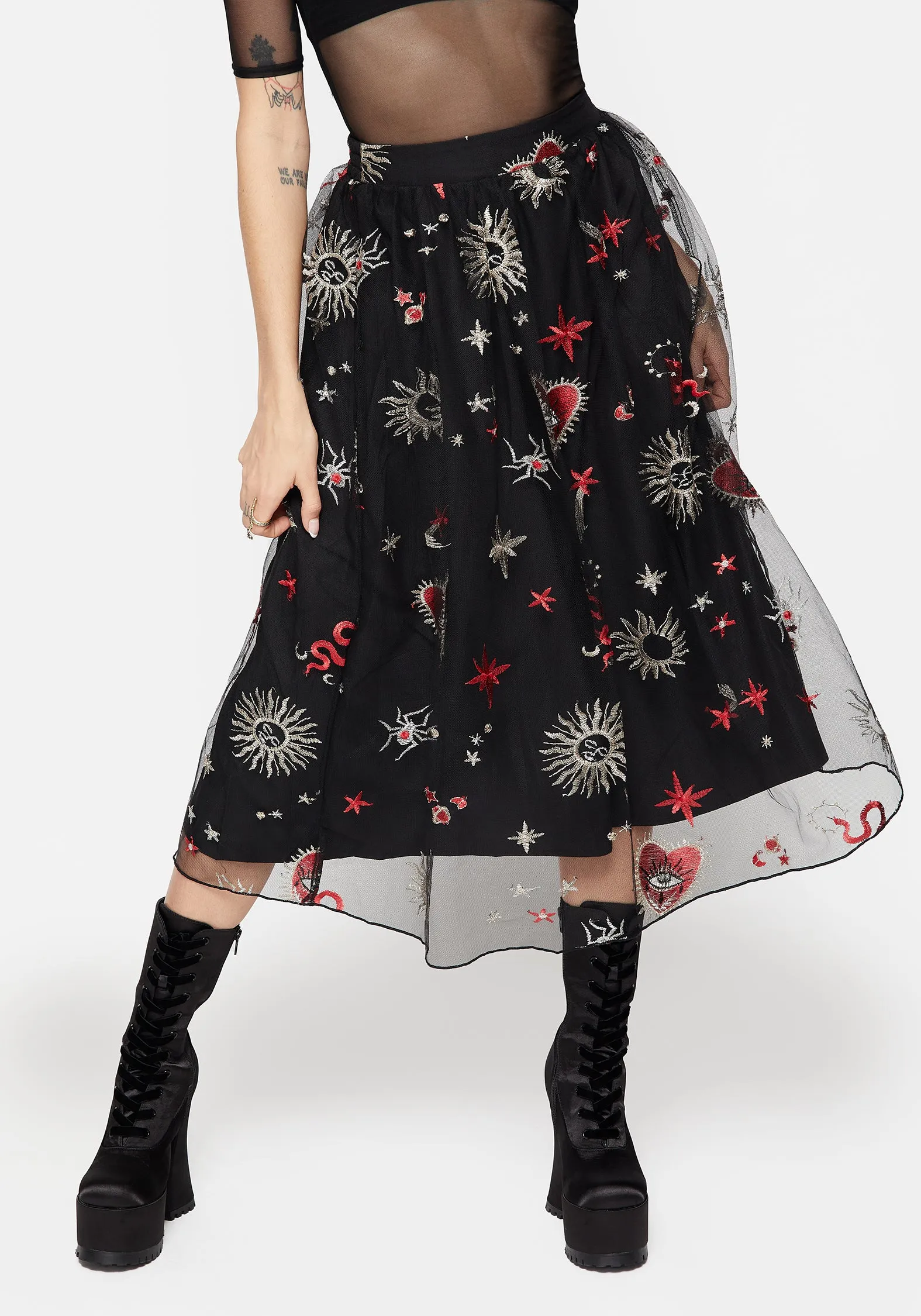 Bloodlust Embroidered Midi Skirt