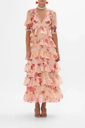 Blossoms And Brushstrokes Tiered Maxi Dress