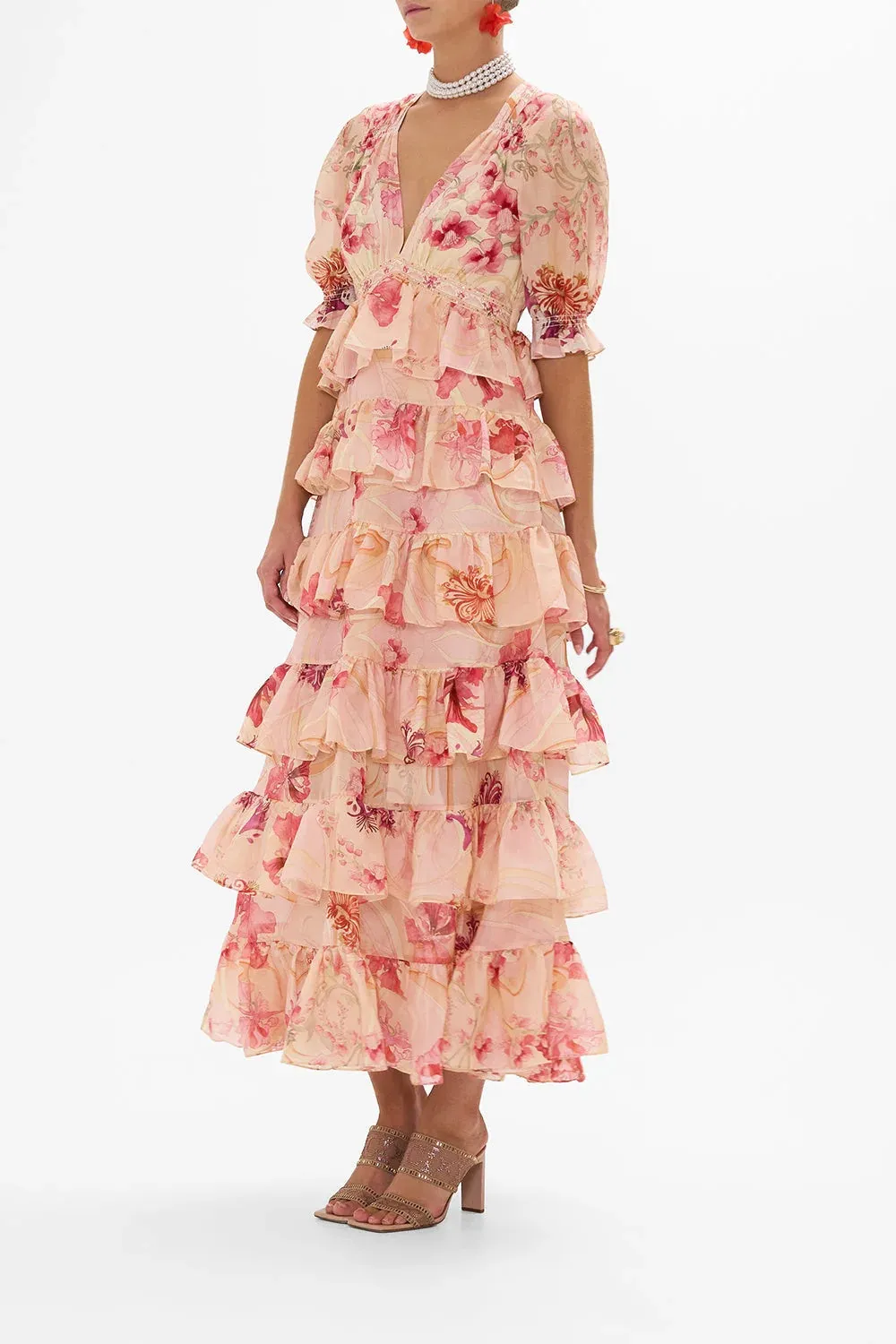 Blossoms And Brushstrokes Tiered Maxi Dress