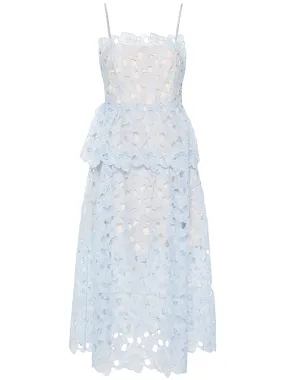 Blue Organza Lace Midi Dress