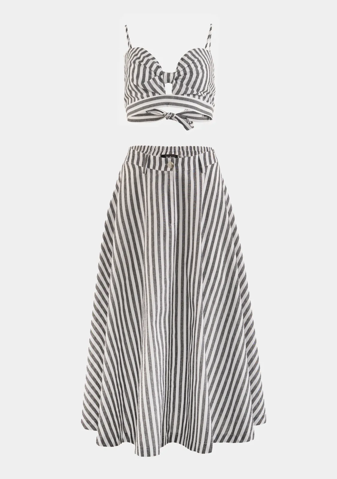 Bra Top & High Waisted Stripe Midi Skirt Set