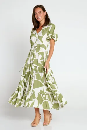 Briony Dress - Soft Khaki/Print