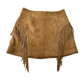 Brown Suede Mini Skirt w/Fringes - XS