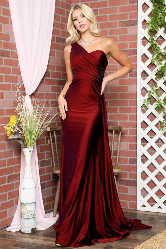 Burgundy Asymmetric Stretchy Evening Gown