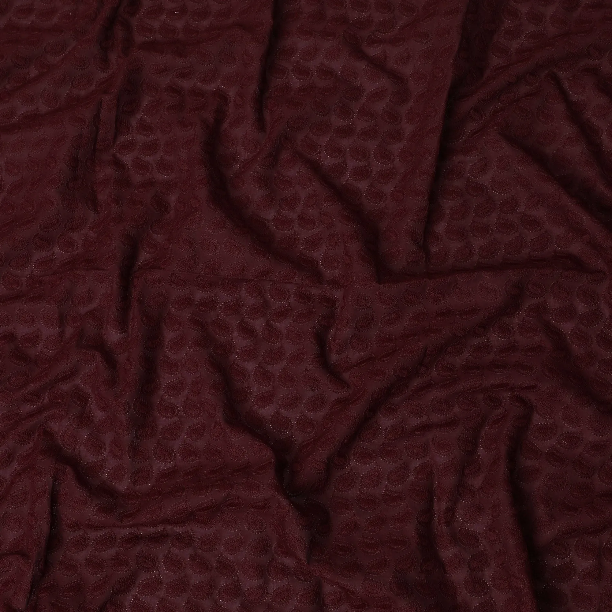 Burgundy Cotton Voile Fabric with Embossed Leaf Pattern, 110 cm Width-D20111