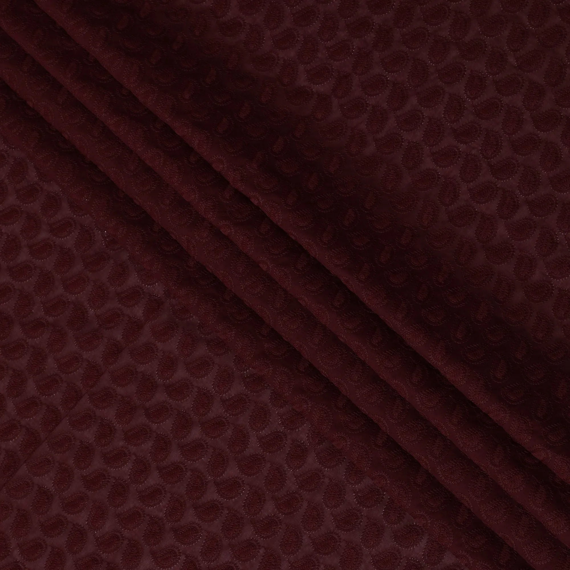 Burgundy Cotton Voile Fabric with Embossed Leaf Pattern, 110 cm Width-D20111