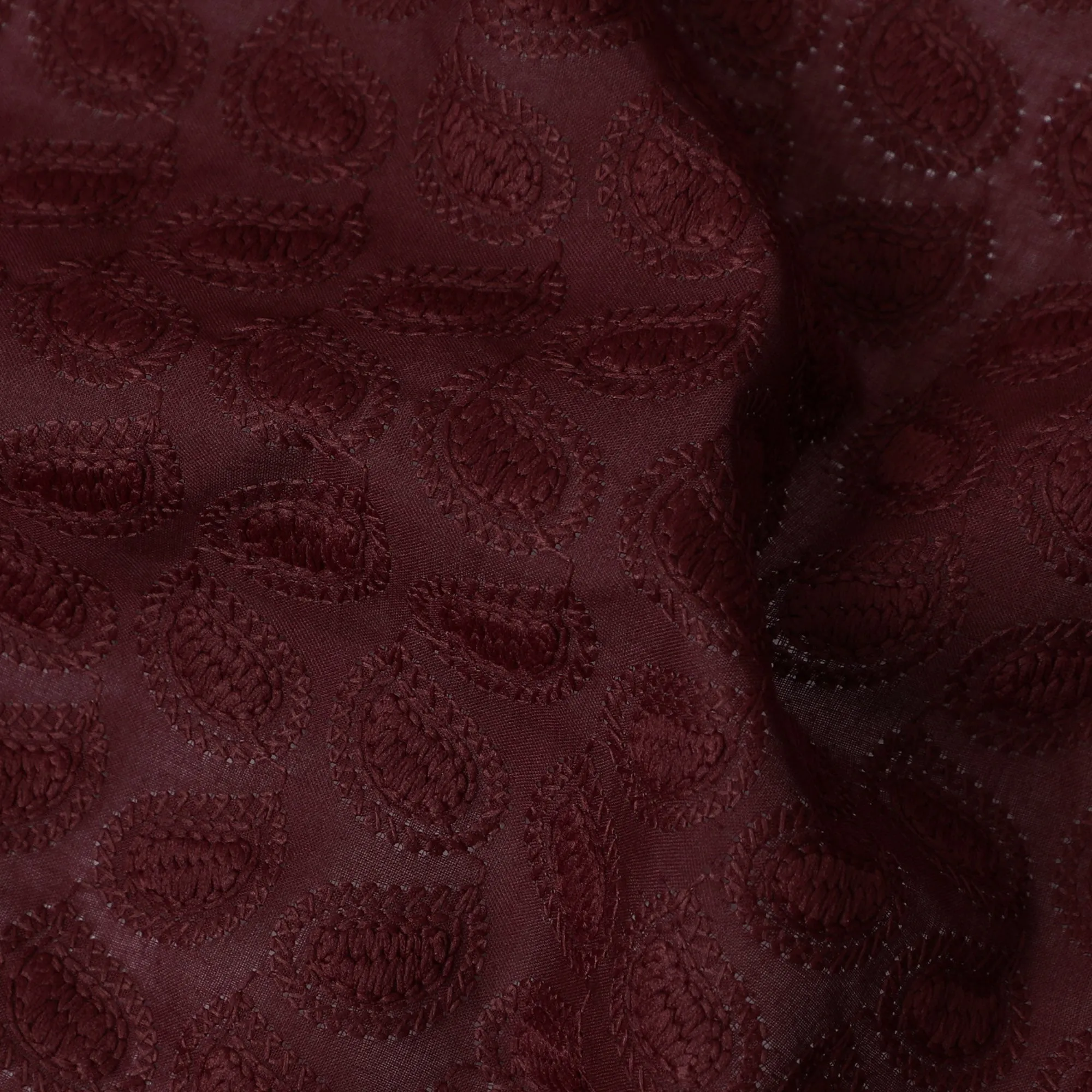 Burgundy Cotton Voile Fabric with Embossed Leaf Pattern, 110 cm Width-D20111