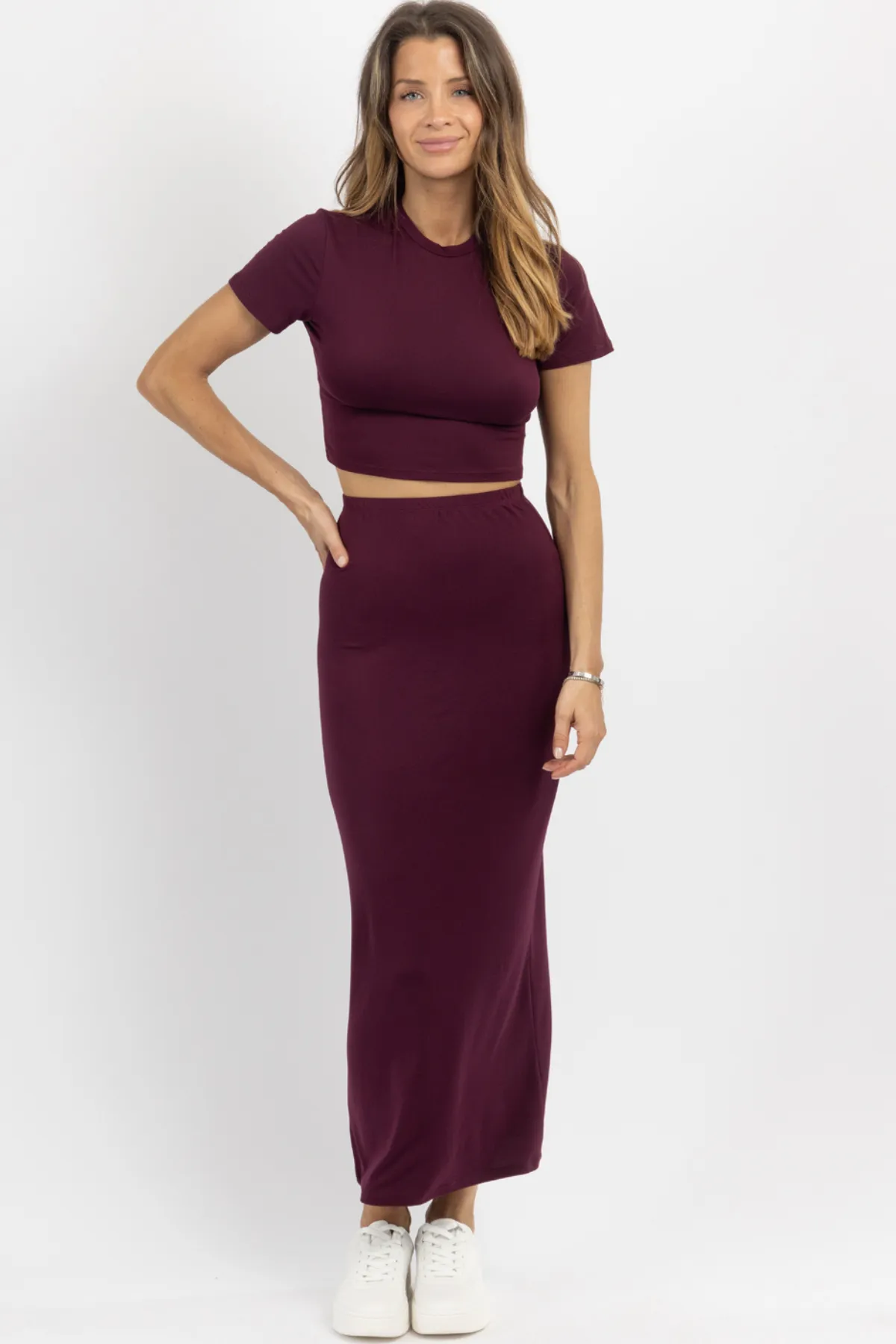 BUTTER SOFT BURGUNDY SKIRT SET