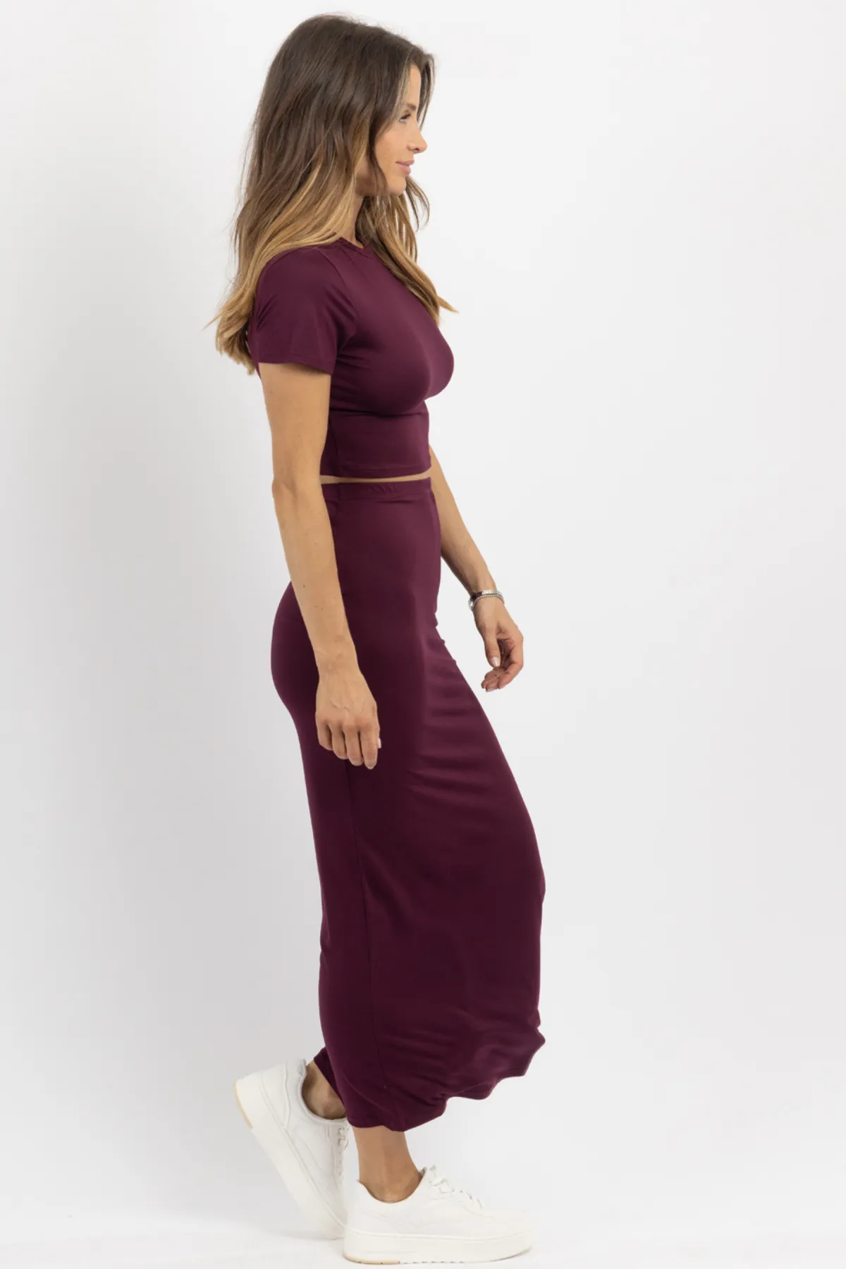 BUTTER SOFT BURGUNDY SKIRT SET