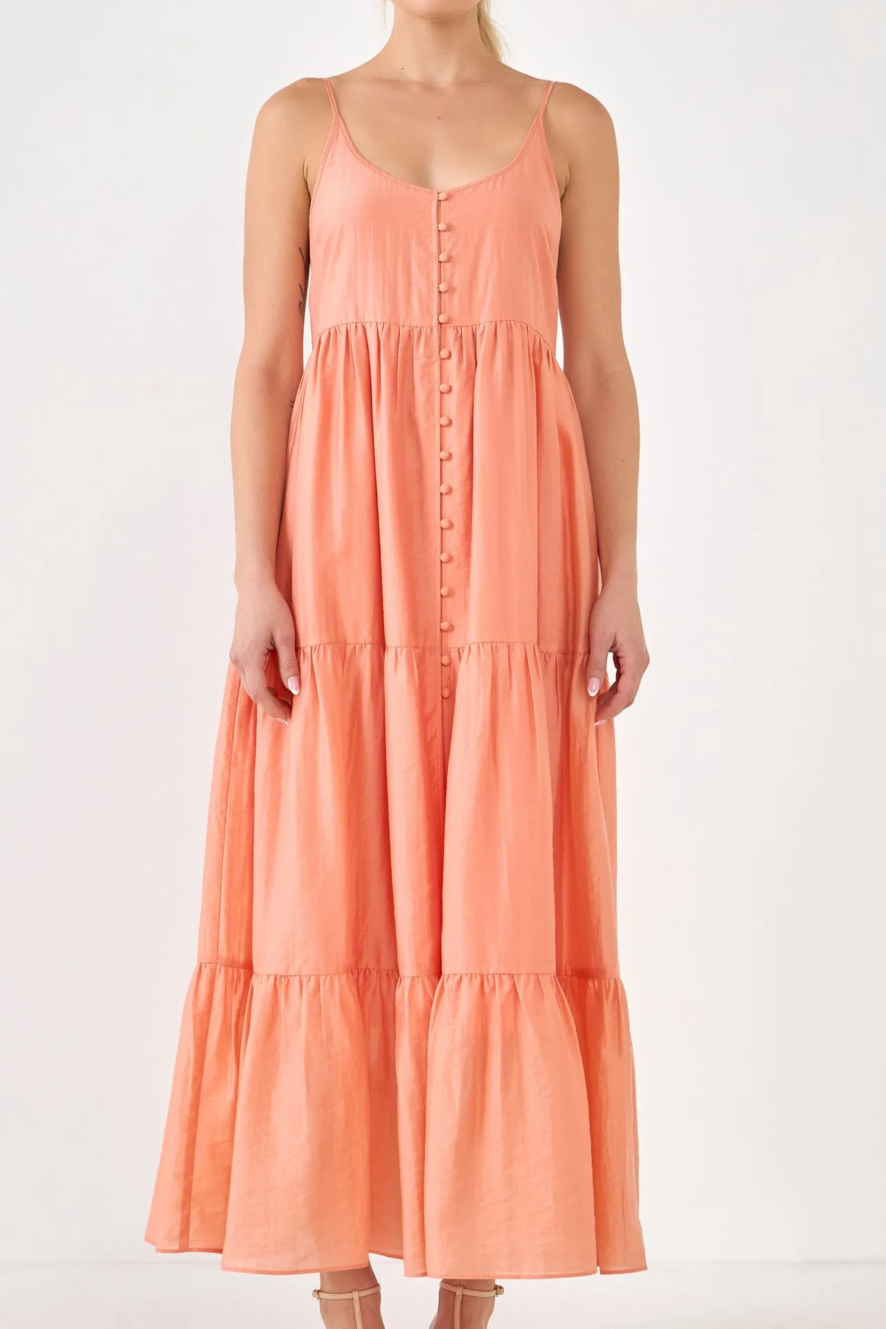 Button Detail Tiered Maxi Dress