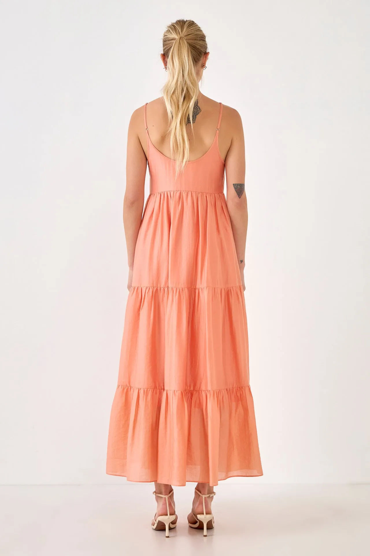 Button Detail Tiered Maxi Dress