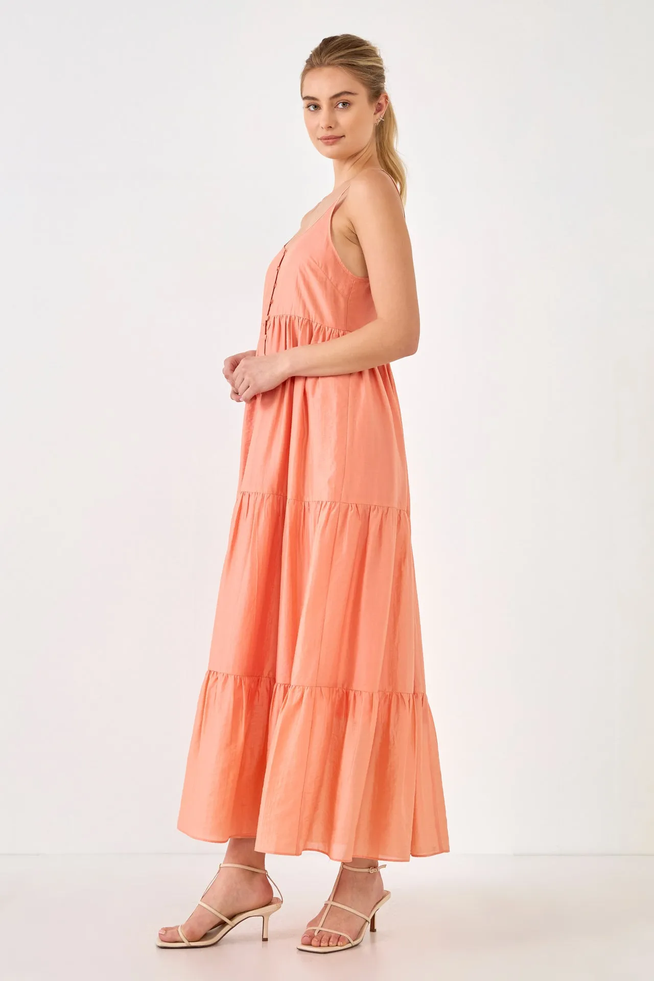 Button Detail Tiered Maxi Dress