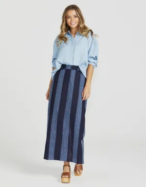 Cailee Maxi Skirt - Navy Stripe