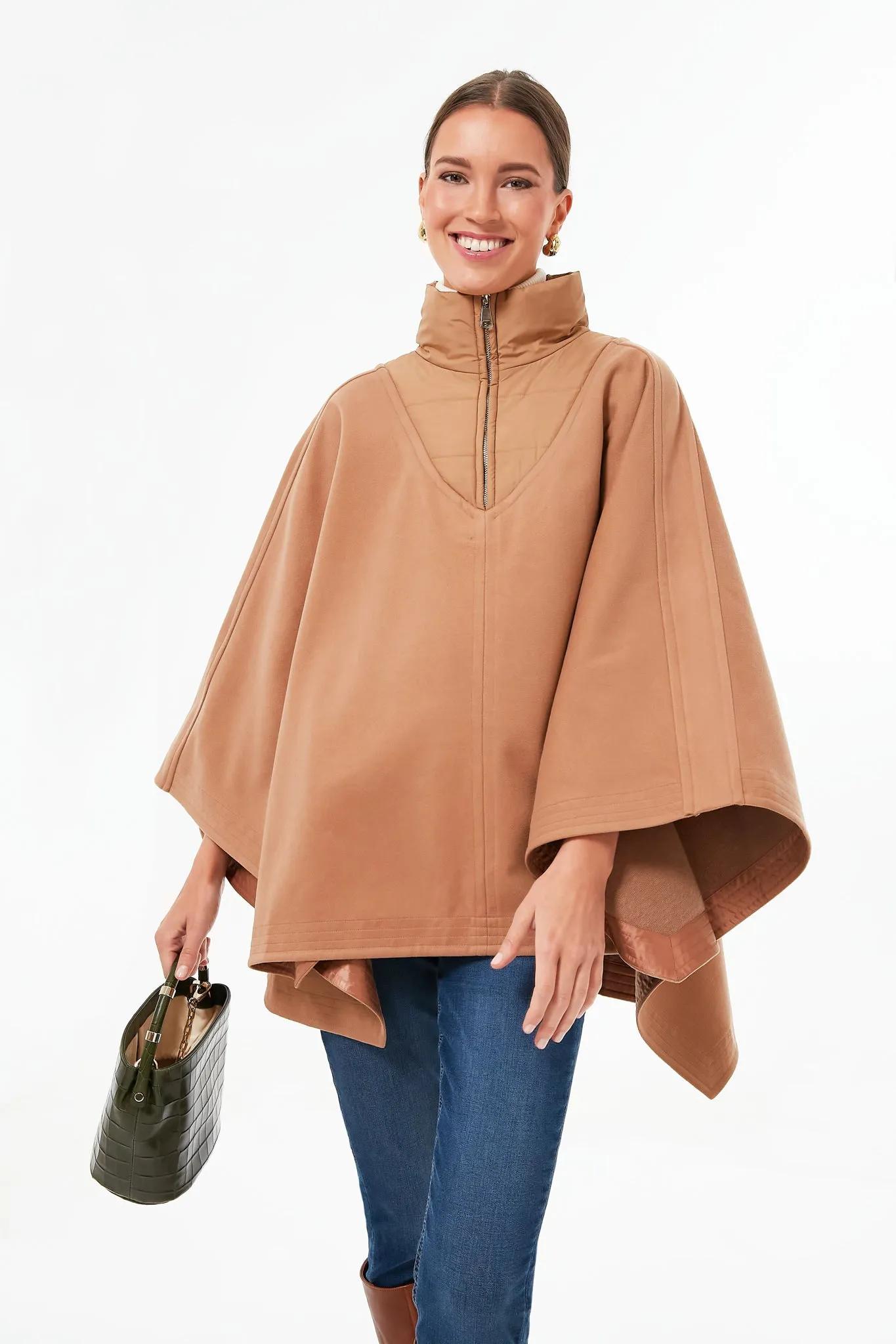 Camel High-Neck Poncho