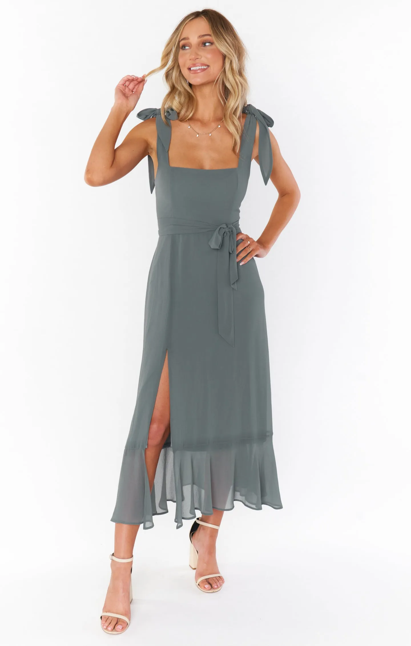 Claire Midi Dress ~ Deep Sage Chiffon