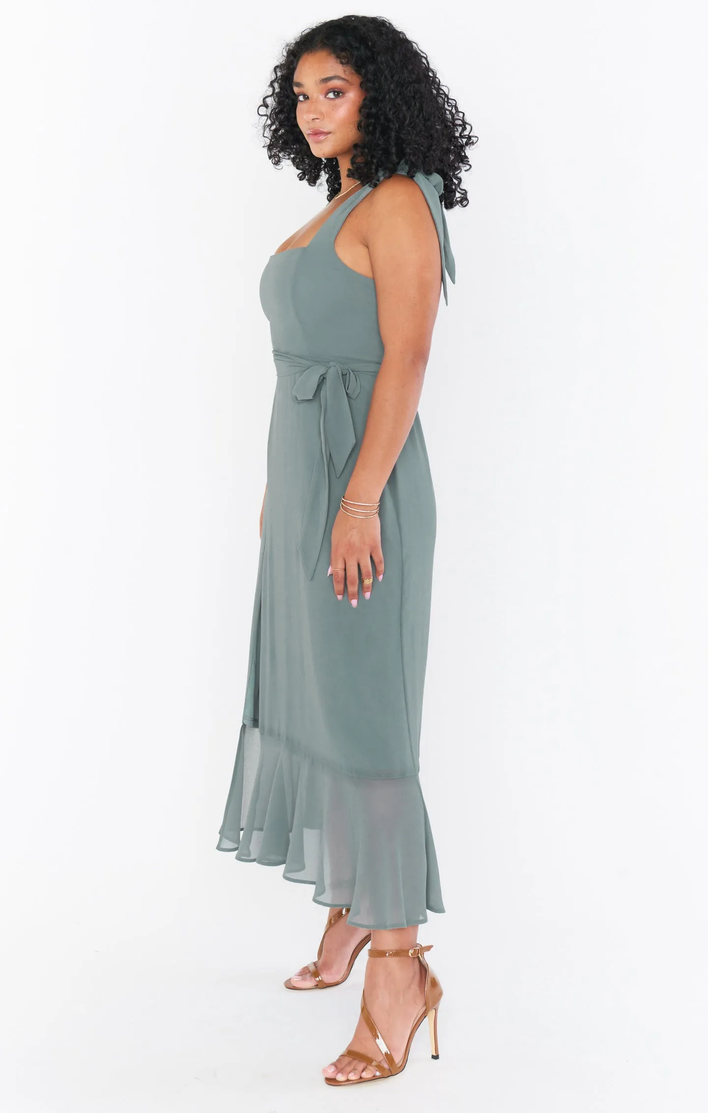 Claire Midi Dress ~ Deep Sage Chiffon