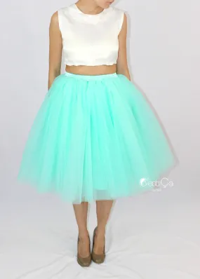 Clarisa Mint Green Tulle Skirt - Midi