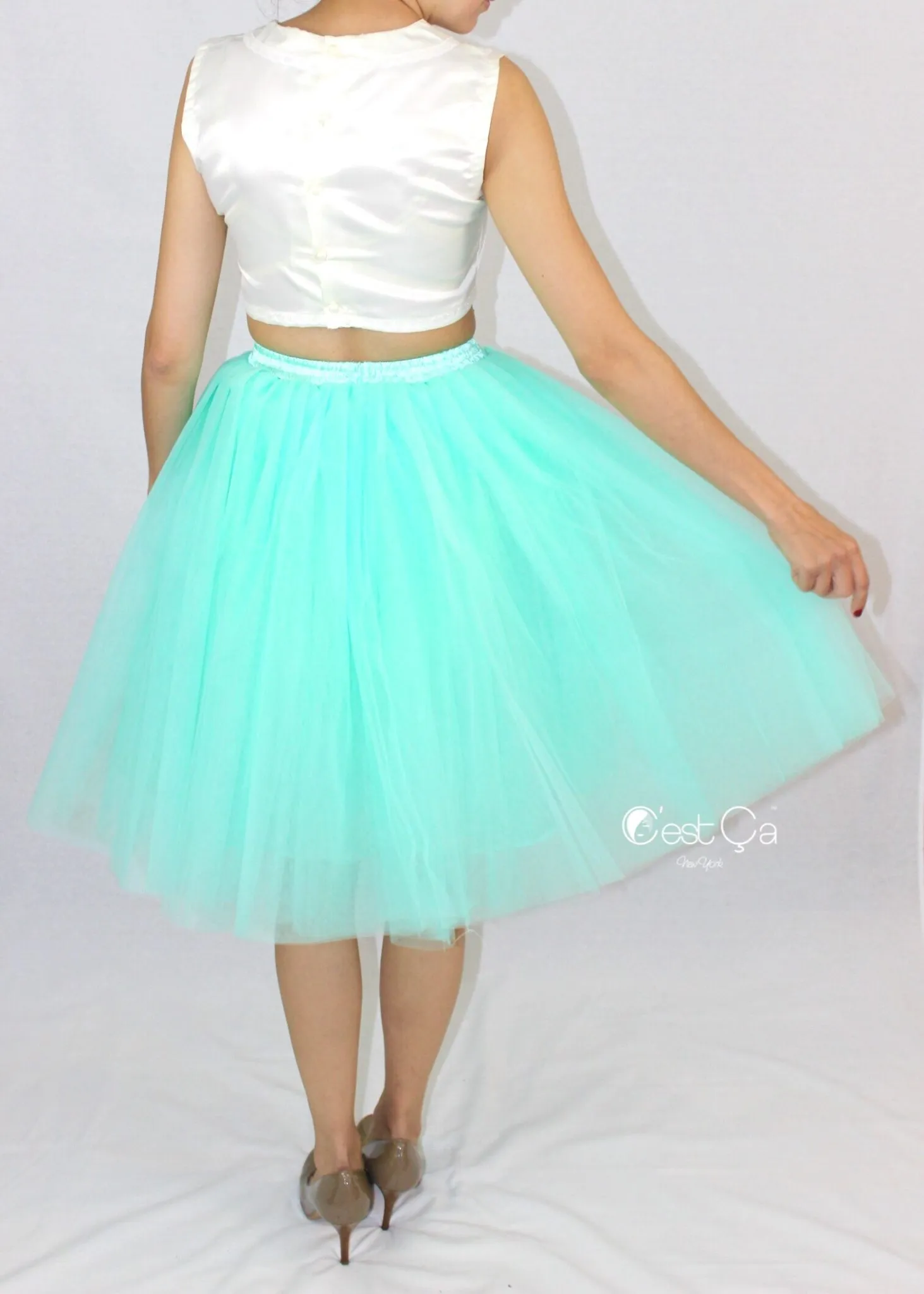 Clarisa Mint Green Tulle Skirt - Midi