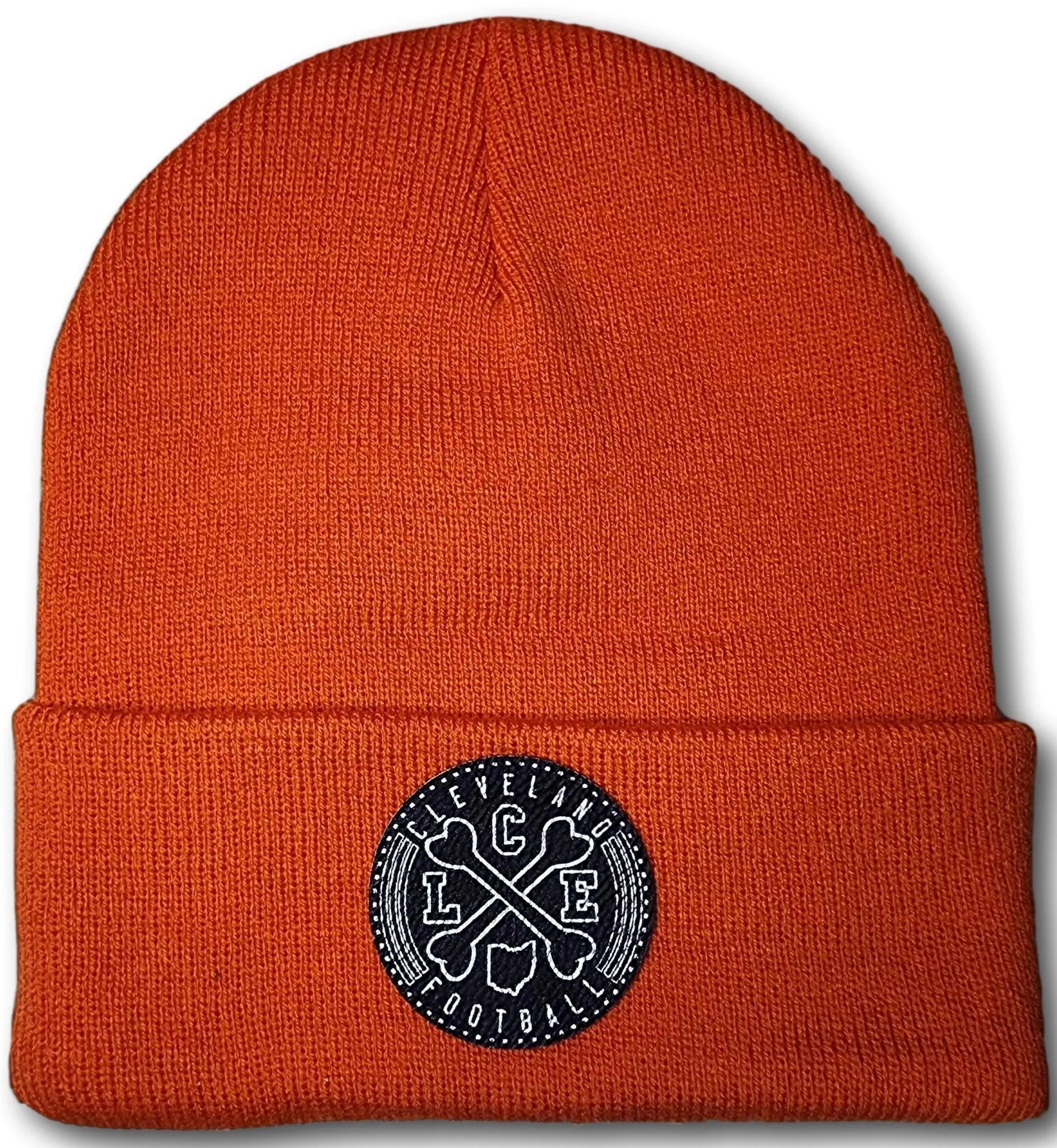 Cleveland Football Crossed Bones Leatherette Patch Beanie