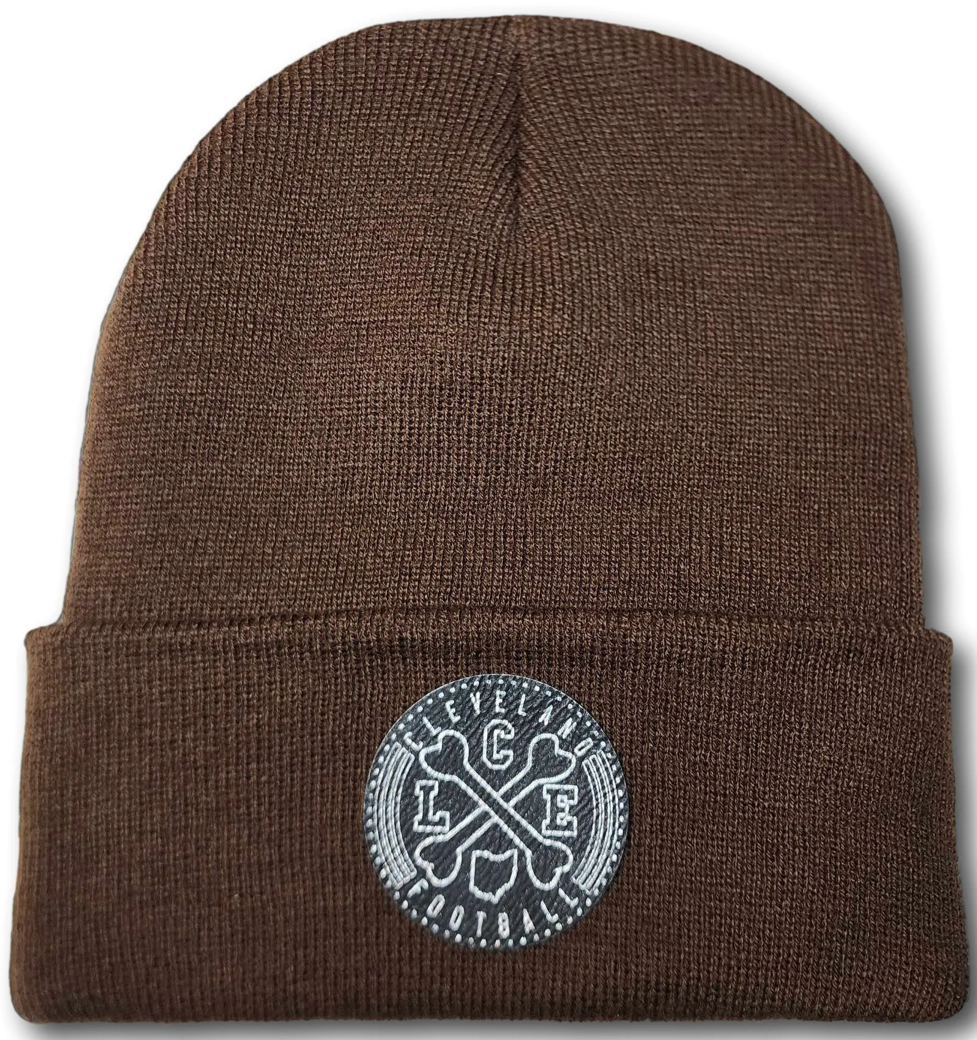 Cleveland Football Crossed Bones Leatherette Patch Beanie