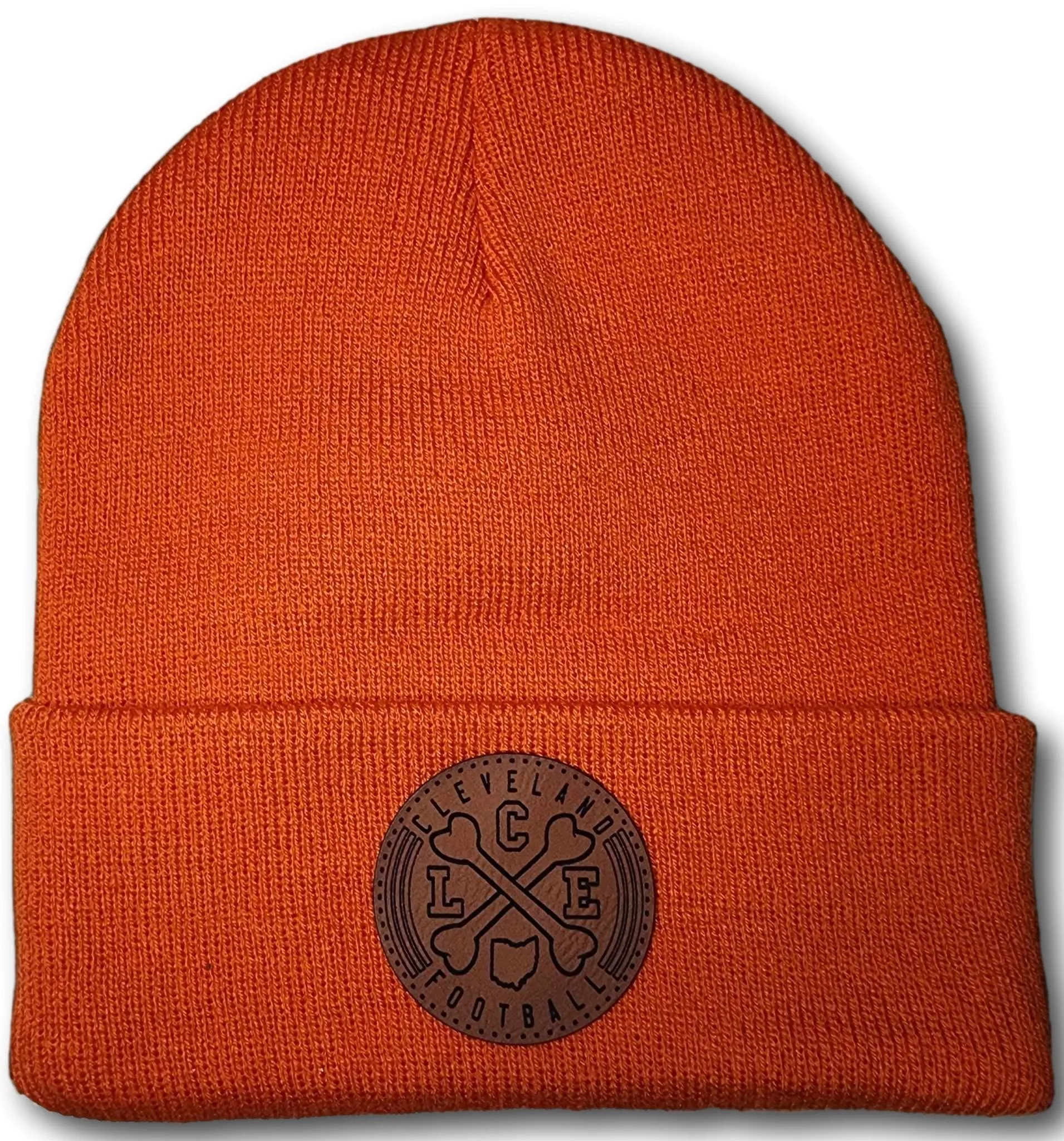 Cleveland Football Crossed Bones Leatherette Patch Beanie