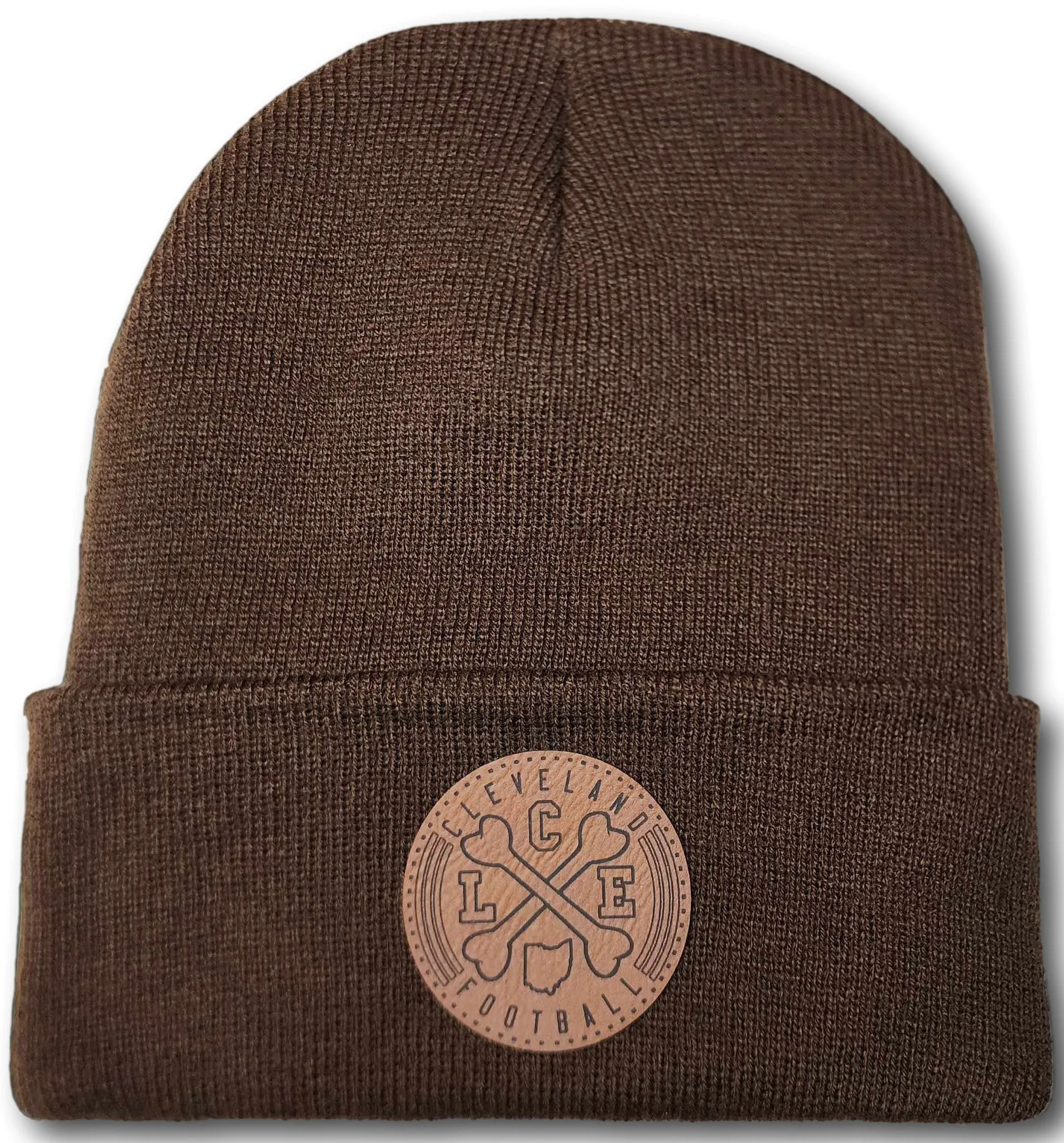 Cleveland Football Crossed Bones Leatherette Patch Beanie