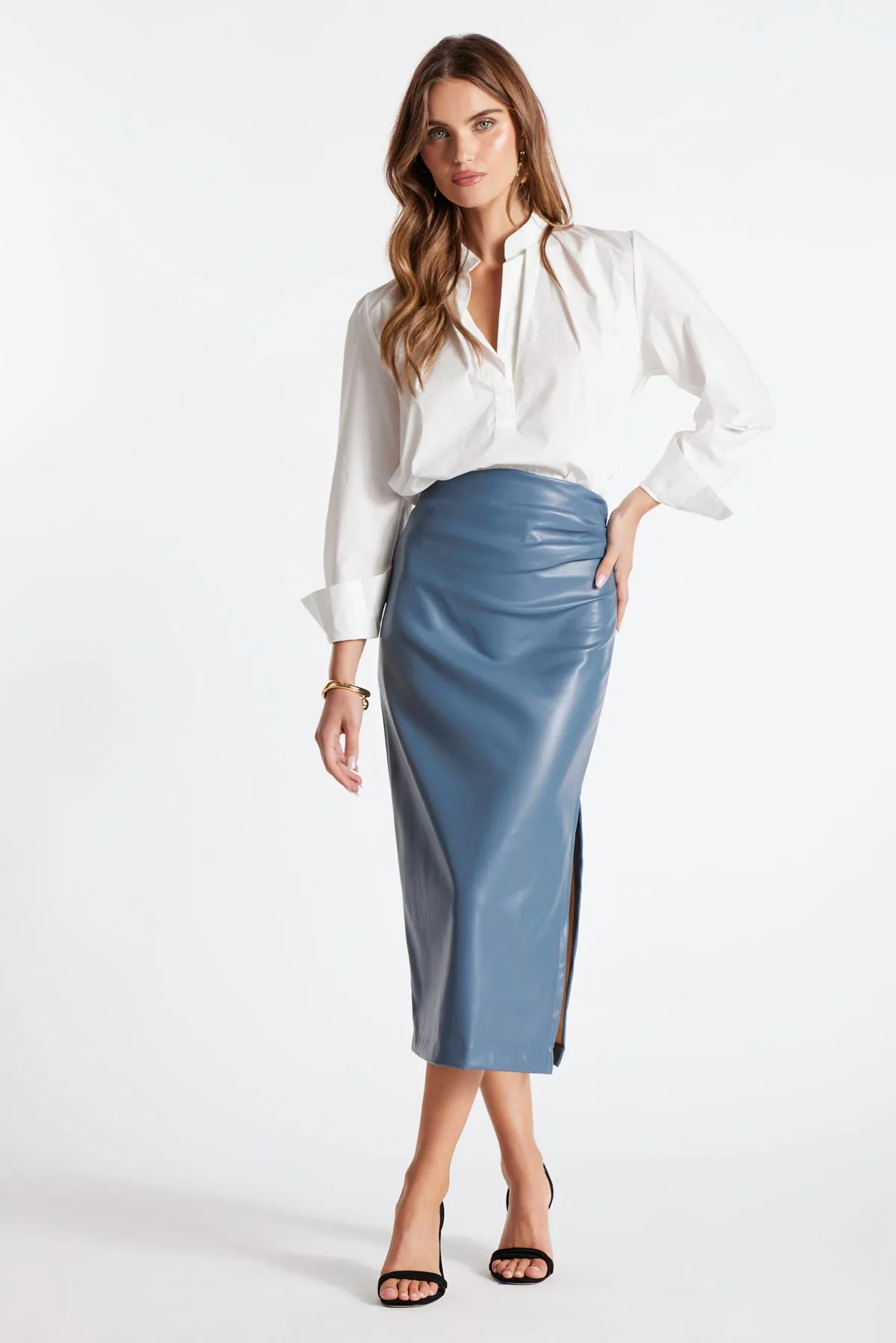 Colette Side Ruched Midi Skirt