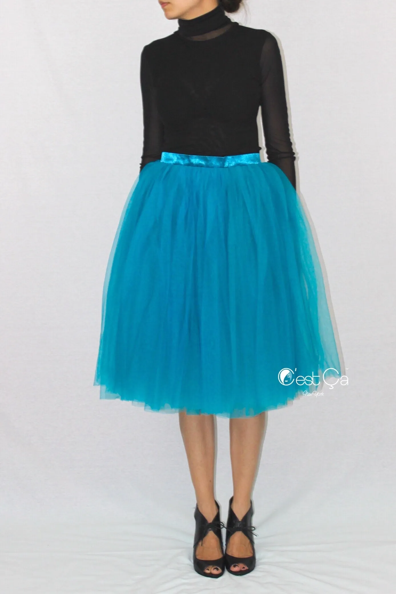 Colette Teal Soft Tulle Skirt - Midi