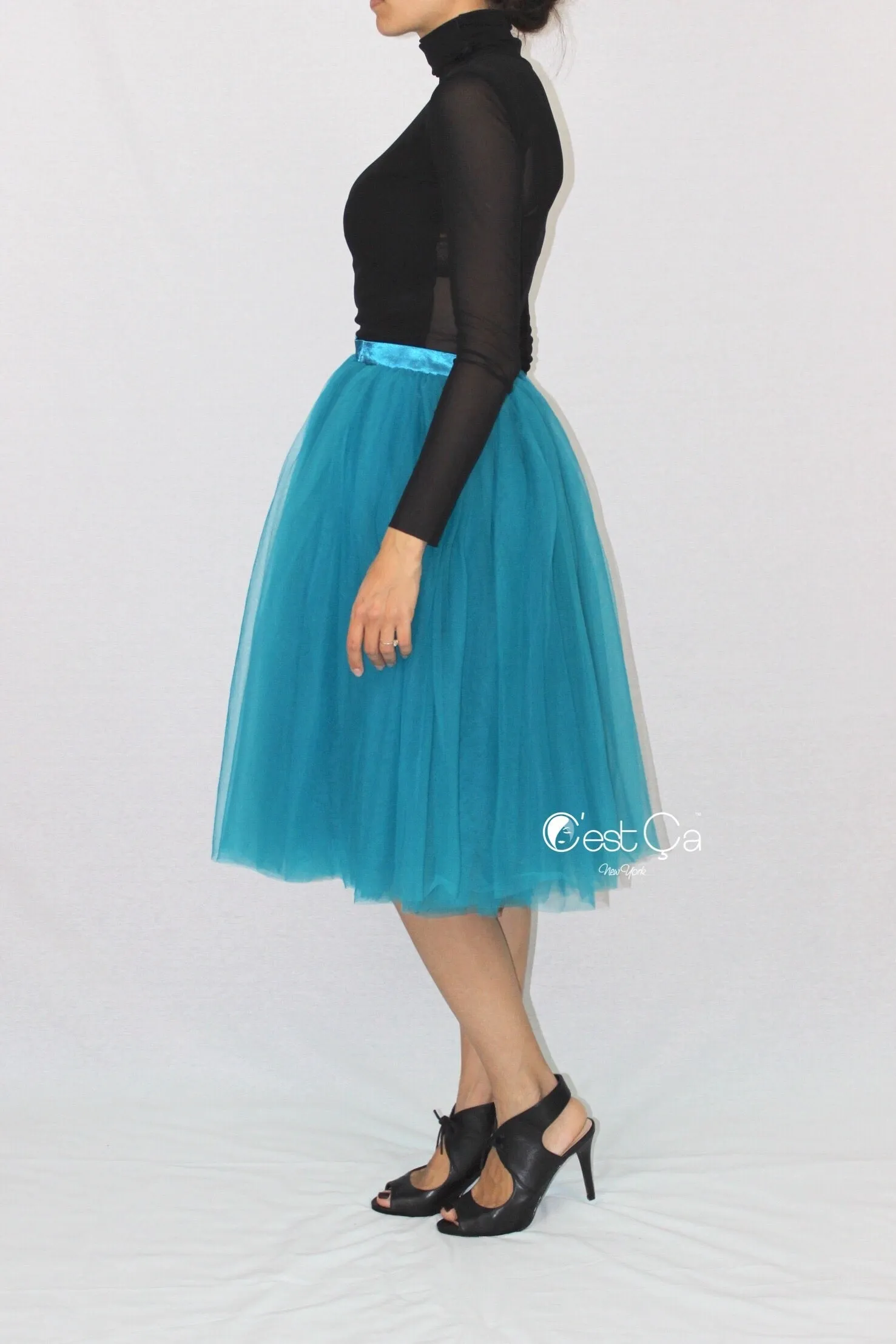 Colette Teal Soft Tulle Skirt - Midi