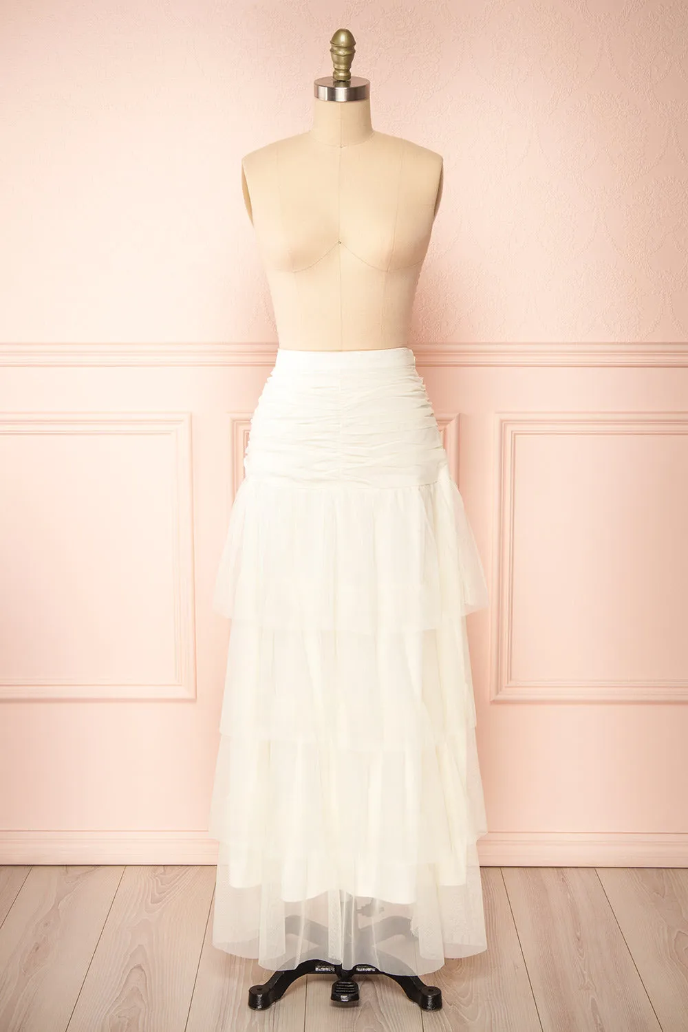 Coralie | Ivory High-Waisted Tiered Tulle Skirt