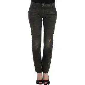 Costume National Sleek Gray Straight Leg Distressed Jeans