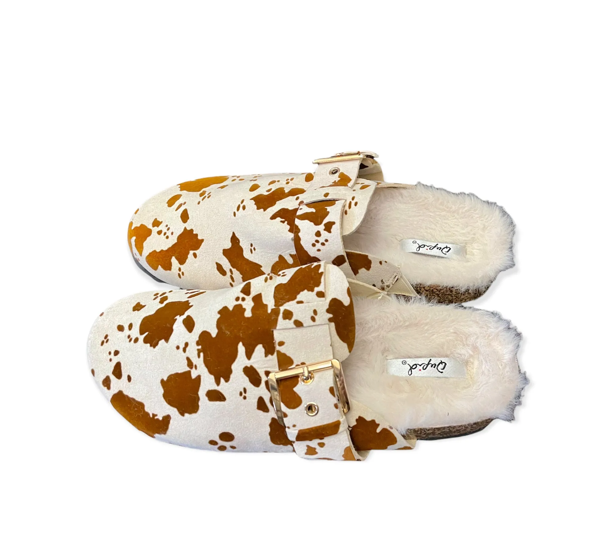 Cow Print Buckle Clogs