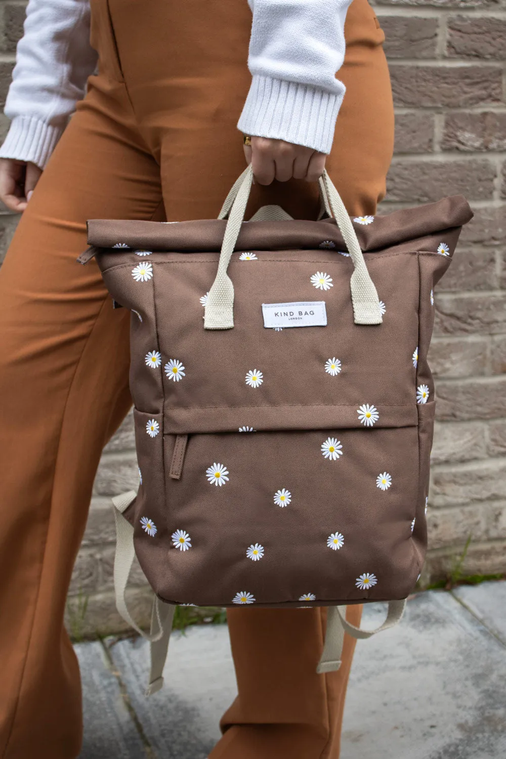 Daisies Brown | Embroidered “Hackney” Backpack | Medium - PRE-ORDER