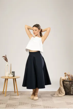 Dark Blue Midi Flared Circle Skirt