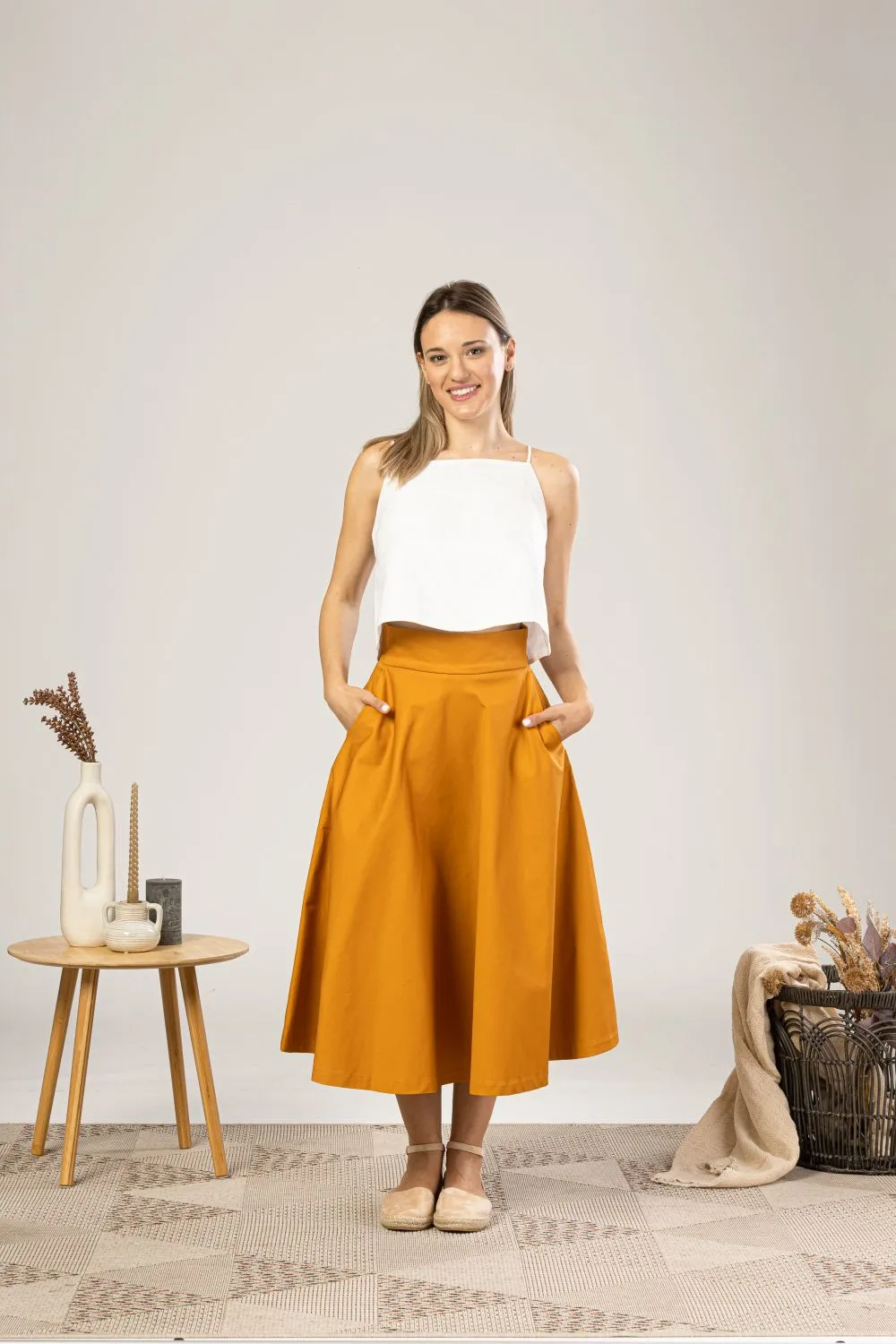 Deep Yellow Midi Flared Circle Skirt