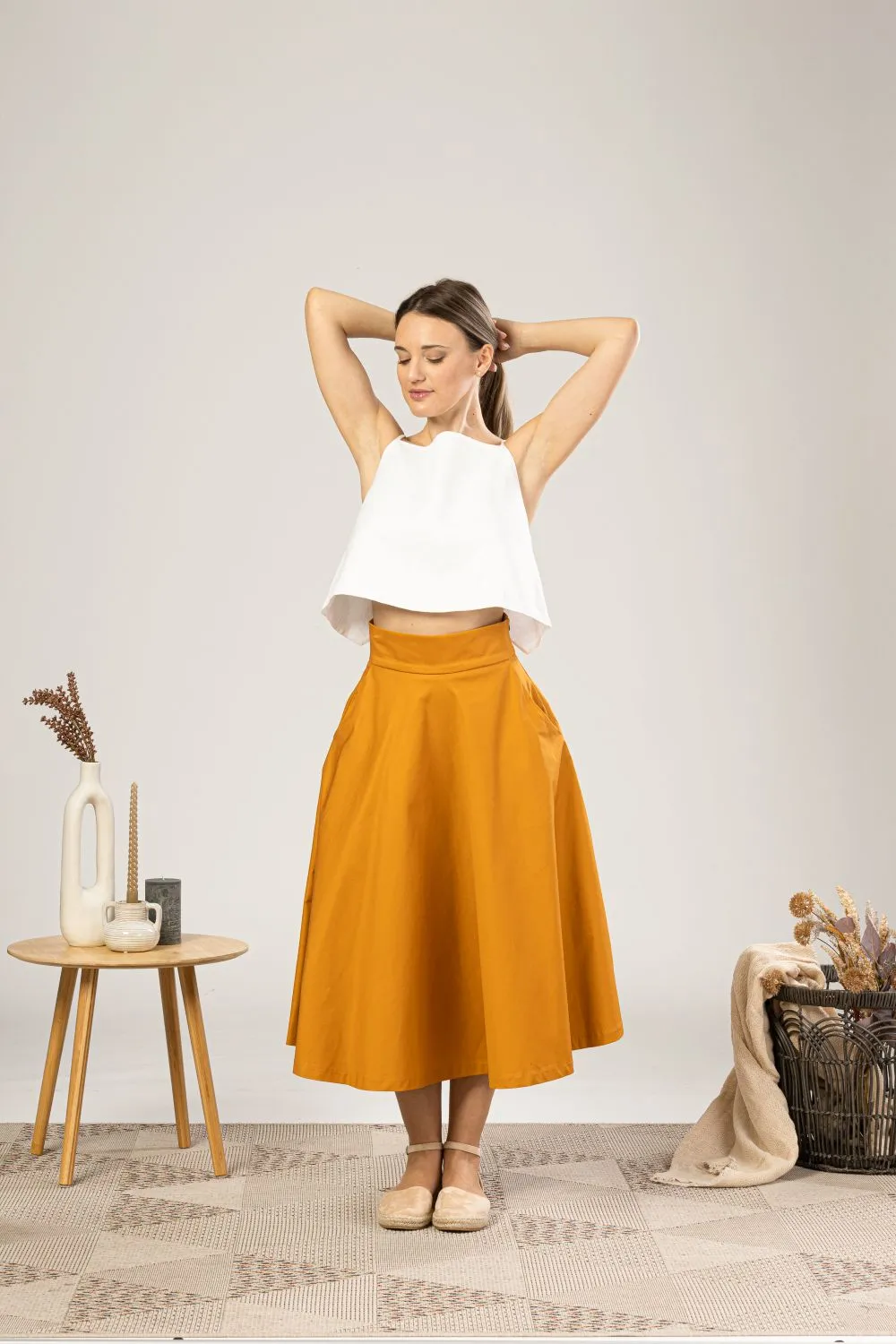 Deep Yellow Midi Flared Circle Skirt