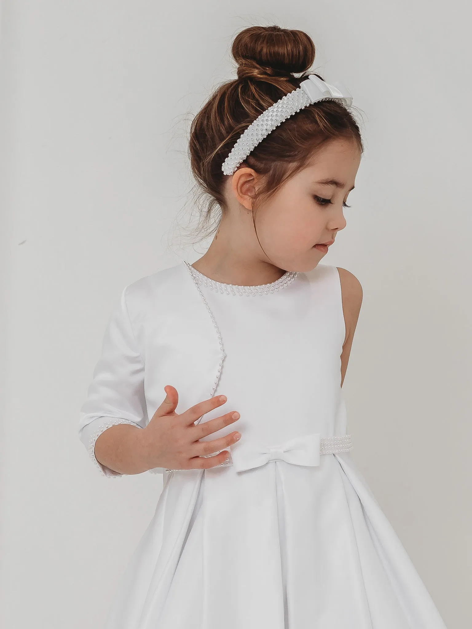 'Delphine' White Pearl Bolero Communion Dress