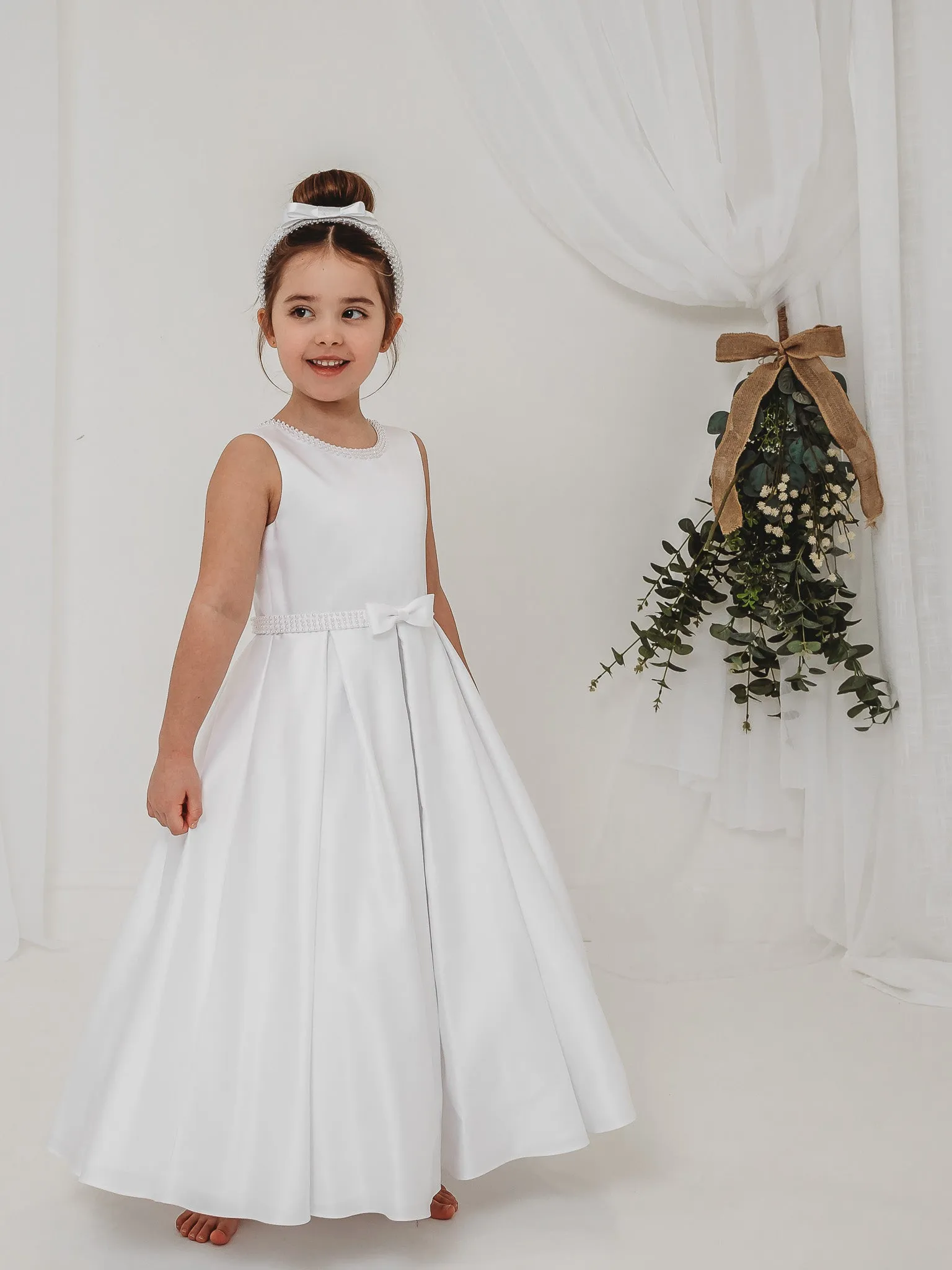 'Delphine' White Pearl Bolero Communion Dress