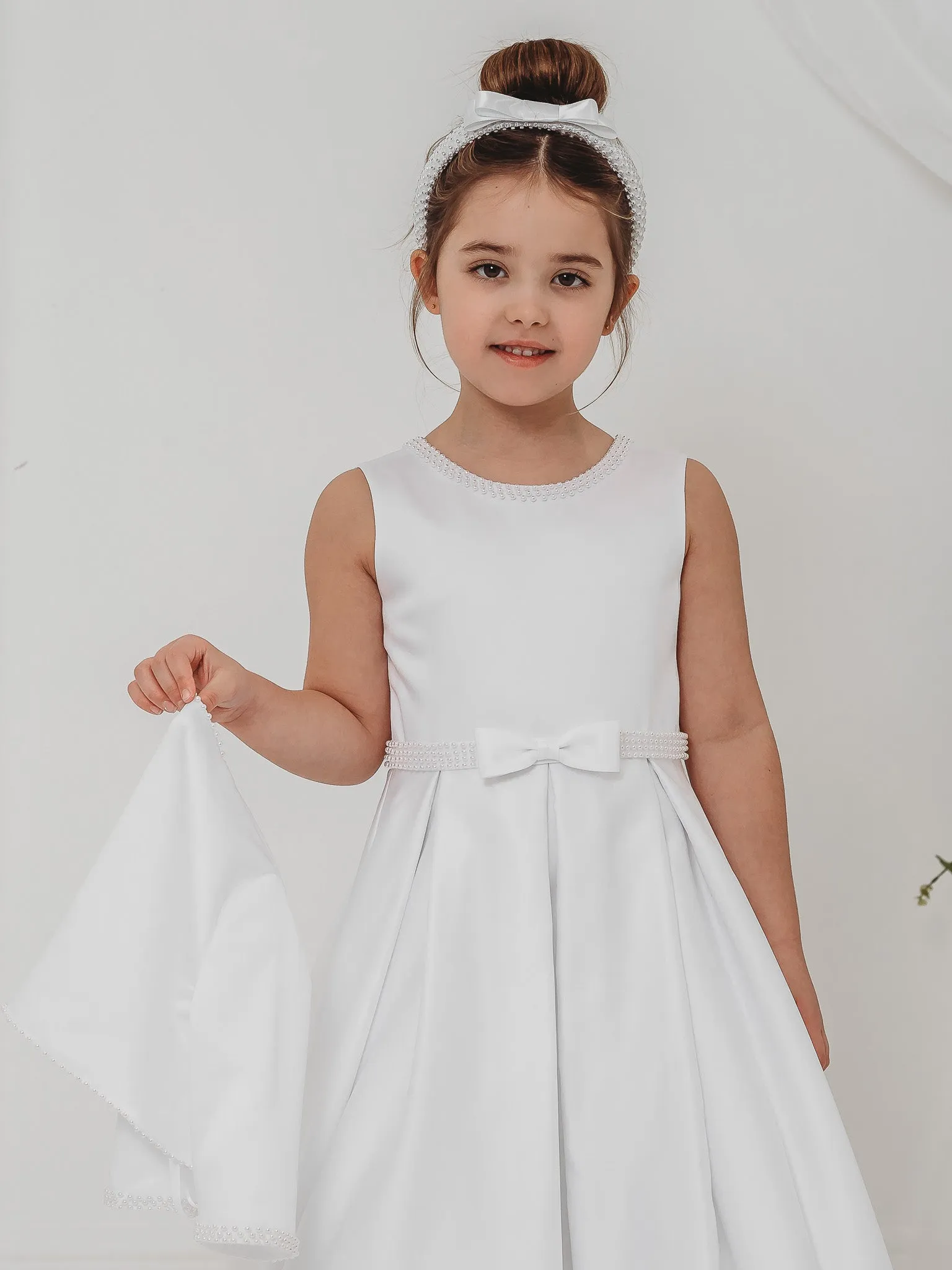 'Delphine' White Pearl Bolero Communion Dress