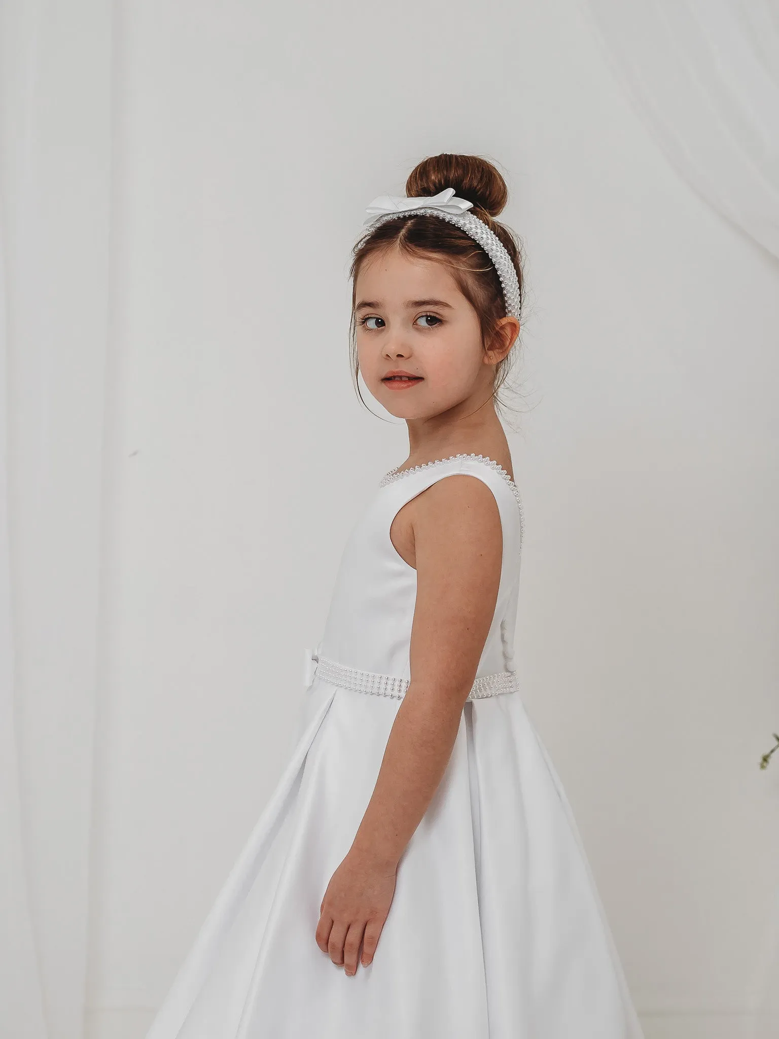 'Delphine' White Pearl Bolero Communion Dress