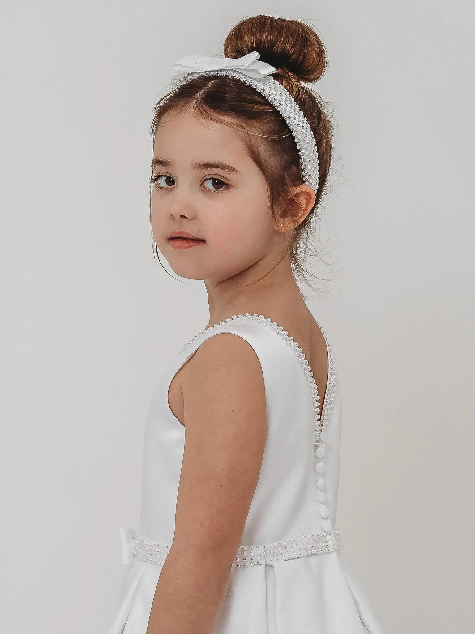 'Delphine' White Pearl Bolero Communion Dress